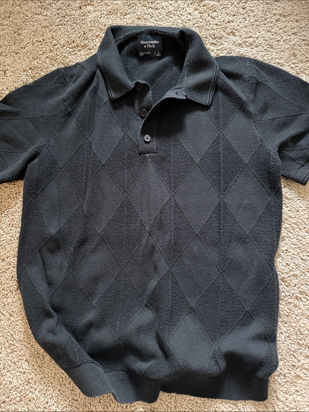Abercrombie & Fitch Men’s Black Argyle-Texture Polo